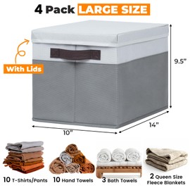 Large Closet Storage Baskets Bins with Lids 4 Pack, Storage Baskets for Organizing Shelves Nursery Bedroom, Home Dorm Closet Organizers Cubes for Clothes Toys Blanket Book - Stackable -14x10x9.5