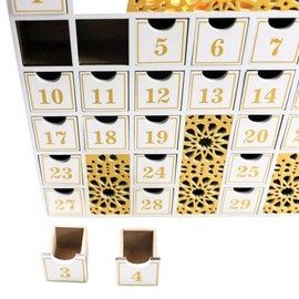 Ramadan Advent Calendar For Kids Wooden Ramadan Advent Calendar,Light Up Minaret 30 Days Countdown Calendar with Islamic Design, White and Gold Mosque. AAA Batteries Not Included