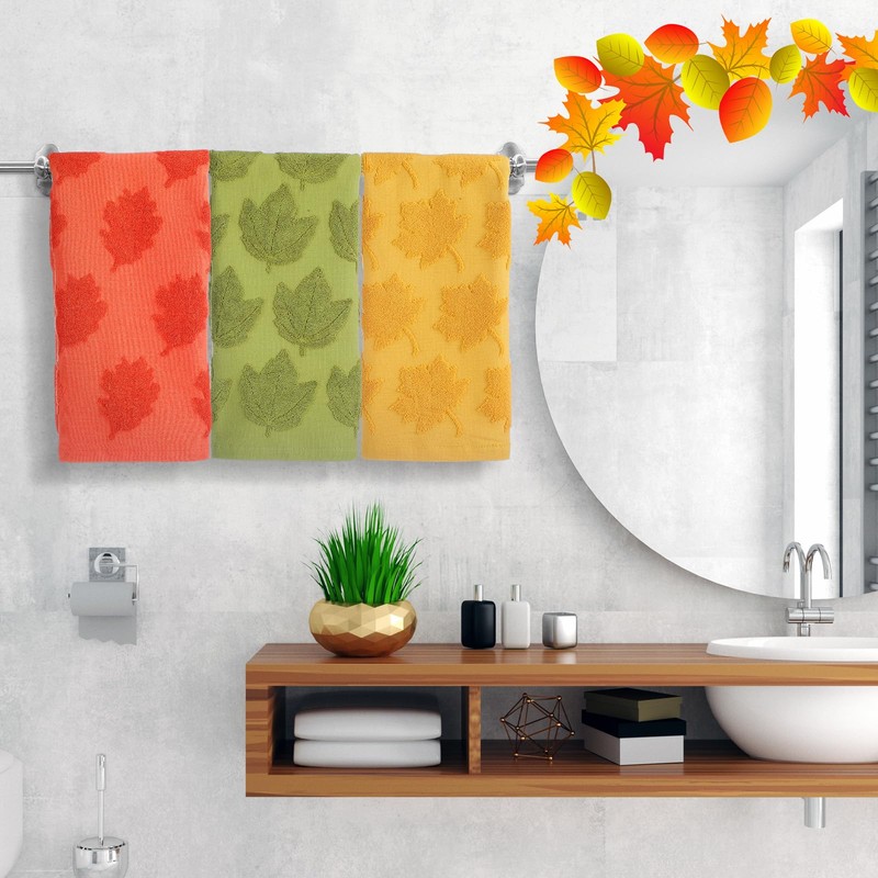 Oudain 3 Pcs Thanksgiving Fall 3D Jacquard Hand Towels Set