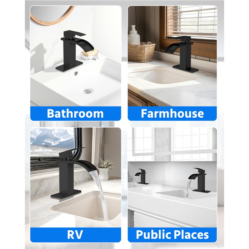 GBBNE Waterfall Bathroom Faucets Single Hole Sink Faucet for 1