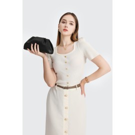 YUWITA Soft PU Leather Clutch Purses for Women Formal Evening Bag Elegant Luxurious Hand Bag (Black)