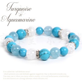 Kyozudo Women's Turquoise Design Bracelet, Natural Stone, Power Stone (Aquamarine, 10mm)