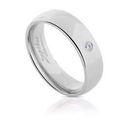 Bungsa Stainless Steel Narrow Ring for Women with Crystal Stone Highly Polished Jewellery Ring (Ring Women's Finger Ring Partner Rings Engagement Rings Wedding Rings Women's Ring Stainless Steel Ring