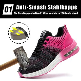 ZSDZSZ Work Shoes Men S3 Lightweight Safety Shoes Women Breathable Steel Cap Shoes Sporty Protective Shoes, pink