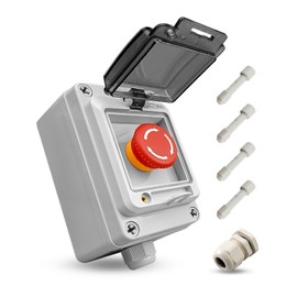 660V 10A Push Button Switch Box, Red Momentary Emergency Stop Button, Shut Off Switch with IP67 Waterproof Protective Cover