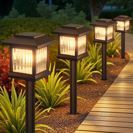 BUCASA Pack of 6 Solar Lights for Outdoor Garden, Modern Waterproof Solar Lights for Outdoor Use with Warm White Tungsten, Transparent Design, Solar Lights, Garden Decoration for Lawn, Patio, Yard