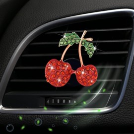 Red Cherry Car Air Vent Freshener Perfume Clip, Rhinestone Air Outlet Fragrance Perfume Clip Freshener, Car Decorations, Interior Accessories (Odor Random)(Ocean, lavender, cologne, peach)