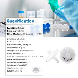 PTFE Syringe Filters [Wettability: Hydrophobic] 25mm Diameter 1.0 μm Pore Size for Laboratory Filtration [ CASE OF 100pcs] by Allpure Biotechnology (PTFE-25mm-1.0μm)