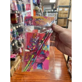 Mirage TROLLS Stationary Set Pencils Eraser Sharpener small notes pad PINK