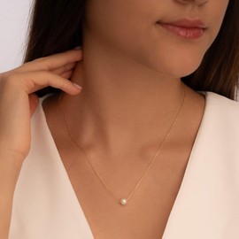 Dainty Gold Lariat Pearl Necklaces for Women Pearl Y Necklace Simple Single Pearl Drop Long Gold Necklace Small Tiny Pearl Choker Thin Chain Necklace Freshwater Pearled Pendant Necklace Pearls Jewelry Gift (Dainty Gold Pearl)