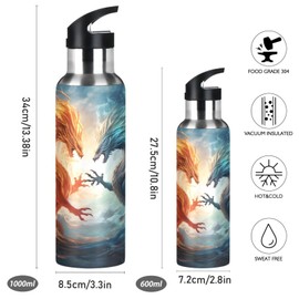 ZOEO Dragons Water Bottle with Straw Lid Thermos Kids Insulated Stainless Steel Water Flask Sports, 20 Oz Hot Cold, SPWT490c5251051