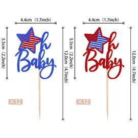 24 Stück Independence Day Oh Baby Cupcake Topper Glitzer Blau Rot Glitzer 4. Juli Stern Cupcake Picks für Unabhängigkeitstag Babyparty Geburtstag Party Kuchen Dekorationen Zubehör