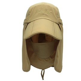 LLmoway UPF50+ Sun Cap Neck Face Cover Fishing Hat with Strap Boys Girls Summer Safari Hats Khaki
