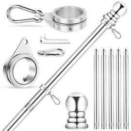 Flag Pole for House, REERON 6 FT Stainless Steel Spinning Flagpole Kit, 1" Rustproof Porch Flagpole with 360° Tangle Free Metal Flagpole Ring for Residential Outdoor Sport for 3x5 Flag, Without Holder