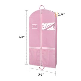 Syeeiex Suit Bag Garment Bag 43Inch Breathable Suit Protector Carrier with 2 Large Mesh Pockets and PVC Transparent Window for Wardrobe and Travel Dustproof, 1 Pack, Pink