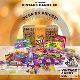 VINTAGE CANDY CO. 36TH BIRTHDAY RETRO CANDY GIFT BOX - 1986 Decade Childhood Nostalgia Candies - Fun Unique Bday Care Package Gift Basket - Thirty Six Birthday - PERFECT For Women and Men Turning 36 Years Old
