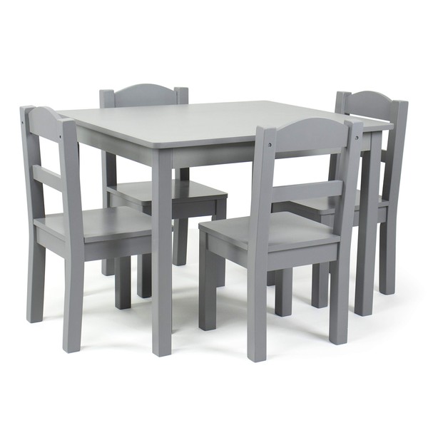 Humble Crew Kids Wood Table and 4 Chair Set, Grey