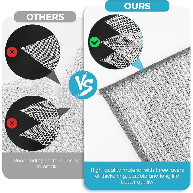 10 Counts Multipurpose Wire Dishwashing Rags,Double-Layer Dishwashing Cloth, Non-scratch Wire