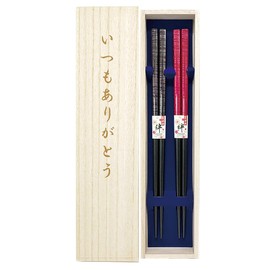 Couples Chopsticks Dyed, Dark Brown, Red, Dishwasher Safe, Design, Paulownia Box, Wrapping, Gift for Parents, Dad, Mom, Grandpa, Grandma, Mother's Day, Father's Day, Respect for the Aged Day, Wedding