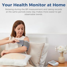 Checkme - Monitores de presión arterial para uso doméstico, máquina automática digital BP con Bluetooth, visualización dual con tendencias de 7 días, puño de tamaño XL de 8.7-17.7 pulgadas,