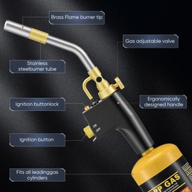 MAPP Propane Burner, Adjustable Flame Intensity Propane Burner, Portable High Performance Soldering Torch for Plumbing Installations, Brazing, for Weed Burner, Welding, Roofing, Grilling, Ignition