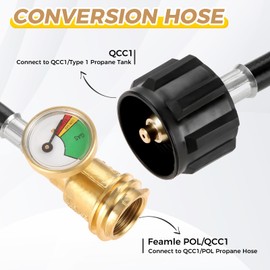 ETERMETA 12 Feet Propane Extension Hose, Universal Extension Include POL Gauge, POL LP Tank to Male QCC1 / Type1 Adapter, Leak Detector for Gas Grill, Heater and All Other Propane Appliances