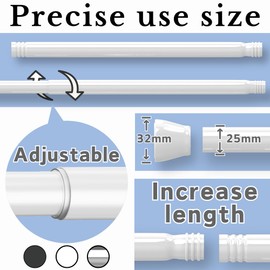 1PC Shower Curtain Rod extendable Tension Rod Never Rust Telescopic Shower Curtain Pole No Drilling 304 Stainless Steel Pole for Bathroom, Kitchen(73-145CM/28.7-57.1Inch, White)