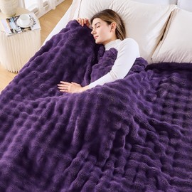 NEWCOSPLAY Queen Blanket for Couch Purple Super Soft Flannel Fleece 3D Bubble Lightweight Bed Blanket All Season Use (Purple, Queen(90"x90"))