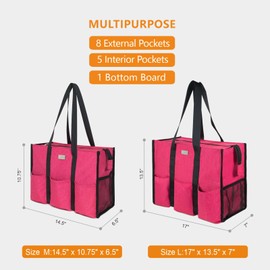 TOPDesign Utility Water Resistant Tote Bag with 13 Exterior & Interior Pockets, Top Zipper Closure & Thick Bottom Support, for Working Women, Teachers, Nurses, Accountants (M Light Red)