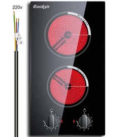 Cooksir 2 Burner Electric Cooktop - 12 Inch Built-in Electric Stove Top 3000W, Radiant Electric Stovetop with 9 Power Level, Knob Control, Auto Shut Down Protection, 220-240V Hard Wired (No Plug)