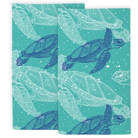 SLHFDKL Blue Sea Turtle Hand Towels Set of 2, Abstract Bath Hand Towels Soft Absorbent Face Towels for Bathroom Kitchen Beach Hotel Gym 14.5"x28"
