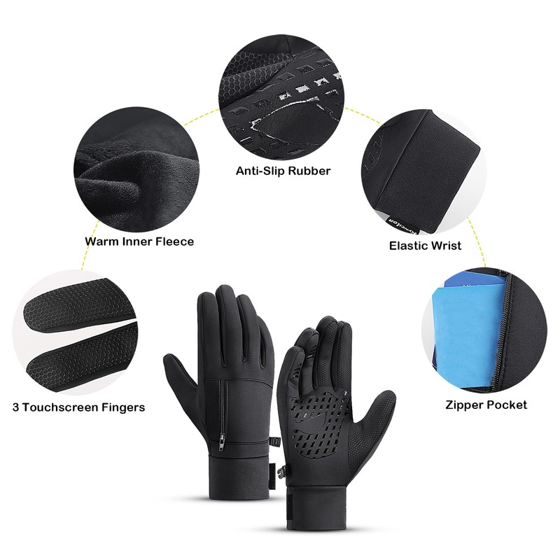 Men Winter Waterproof Gloves Touchscreen Pocket Anti-Slip Fleece Thermal Sport