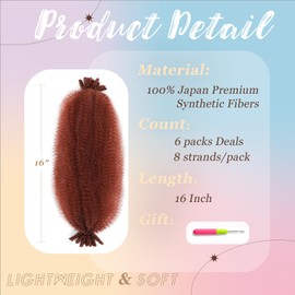 Spring Afro Twist Hair, 16 Inch Springy Marley Twist Braiding Hair Pre-Separated 6 Packs Spring Twist Afro Kinkys Bulk Hair for Soft Locs Crochet Hair Extensions for Black Women (350#, 16inch)