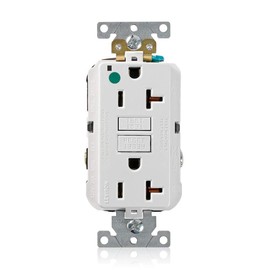 Leviton GFNT2-HGW 20A-125V Extra-Heavy Duty Hospital Grade Non-Tamper-Resistant Duplex Self-Test GFCI Receptacle, White, 20-Amp