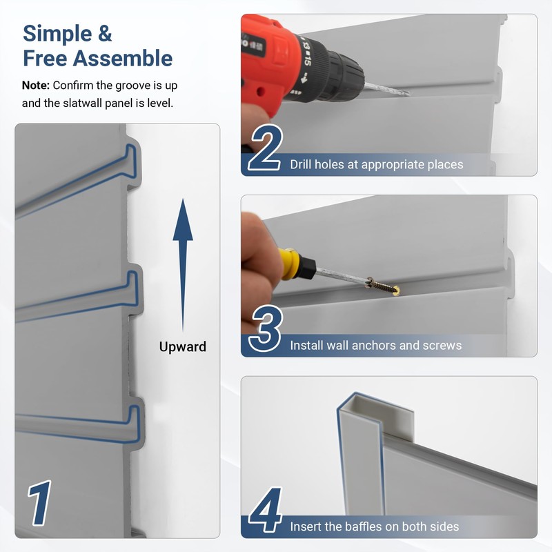 Neoaider Slatwall Panel 4 FT x 2 FT, Interlocking Slat