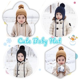 Yvnehcn Baby Girl Winter Hats Fleece Lined Infant Beanie Hat for Boys Knitted Kids Earflap Beanis with Pompom 0-8 Years (White+Pink, L)