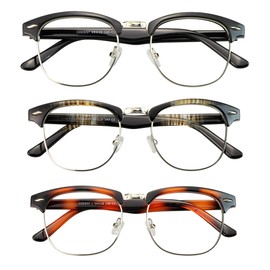 LAMBBAA Blue Light Blocking Glasses 3 Pack Square Metal Frame Computer Gaming Eyeglasses Anti Glare(Black+Leopard+Tortoise)