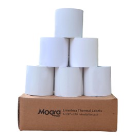 Moqra Sticky Thermal Receipt Paper Rolls (80mm) 3 1/8" x 170' 6 Rolls - Removable Label Compatible with Epson TM-L90ii, Star TSP654IIsk and other linerless label printers. Works with TOAST POS Systems