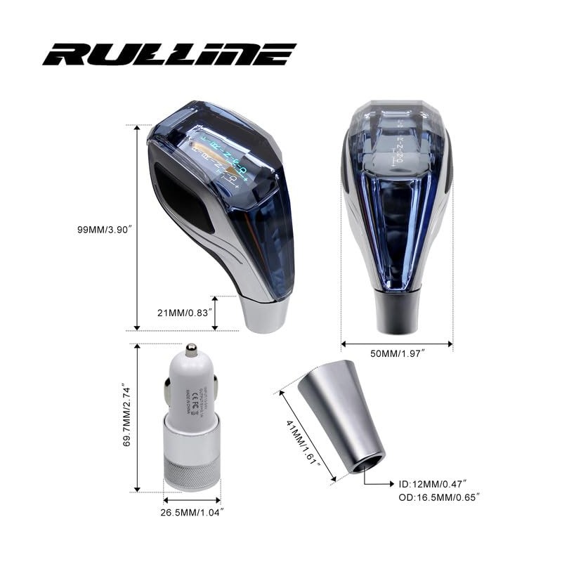 RULLINE Touch-Activated LED Illuminated Crystal Gear Shift Knob Compatible with