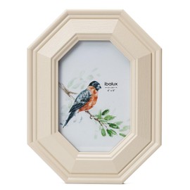Ibalux 4x6 Picture Frame Photo Frame, Made of Solid MDF Wood with Real Glass, Vertical and Horizontal for Wall Hanging or Vertical for Tabletop, Antique Ornate Octagon Frame with Unique Profile, Beige