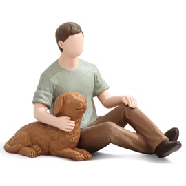 Carracci Man with Dog Figurines Statues, Boy and Dog Friendship Remembrance Gifts, Sculpted Hand-Painted Figures for Dog Lovers