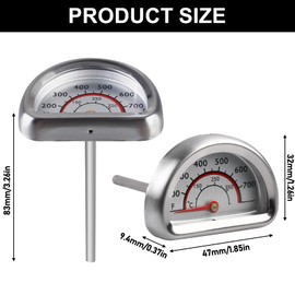 2 Pieces Thermometer for Omnia Oven, 0-350°C Stainless Steel Oven Thermometer, BBQ Grill Thermometer Temperature Display Kitchen Oven Thermometer for Grill Oven, Grill, Pizza Oven, Wood Oven