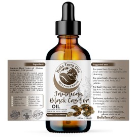 Bella Terra Oils Black Castor Oil Jamaican. 4oz 100% Pure. Cold-pressed. Refined. Soothes Skin. Great for Hair. Natural Moisturizer