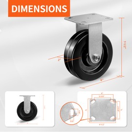 CWfutureparts Caster Wheels 6" x 2" Heavy Duty Industrial Casters, 1 Rigid, Black Non-Marking Phenolic Wheel, Load Capacity 1200 lbs (2Pack)