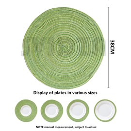 Round Placemats Set of 6, Washable Round Braided Place Mats, Suitable for Kitchen Dining Tables, 15" Heat Resistant Table Mats - Green