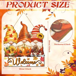 Boao Fall Welcome Door Sign Gnome Hanging Door Decor Thanksgiving Wooden Sign Autumn Door Decorations Pumpkin Maple Leaves Door Hanger for Outdoor Farmhouse Porch Front Door (Gnome)