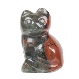 Justinstones Carved Natural African Bloodstone Cat Guardian Statue Home Decor Reiki Chakra Healing Crystal Desk Gemstone Decoration Stone Crafts Gemstone Collectible Gift