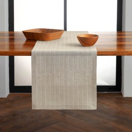 Solino Home Stripe Linen Table Runner 36 Inch - 100% Pure Linen Natural and White Short Table Runner 14 x 36 Inch Ideal for Dresser and Coffee Tables - Pinstripe, Spring, Mothers Day, Easter