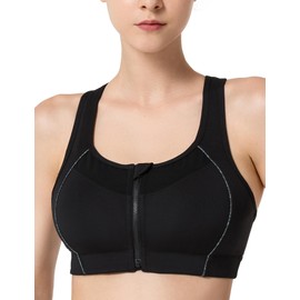 Ivet Sports Bra, No Shake, Front Opening, Firm Support, Back Hooks, Cross Back, Breathable, Underarm Height, Wireless, Integrated Cup, Sports Bra for Gym Training Wear, Black