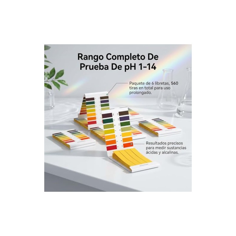 560 Tiras Reactivas Tornasol Medición pH 1-14, Lectura Rápida